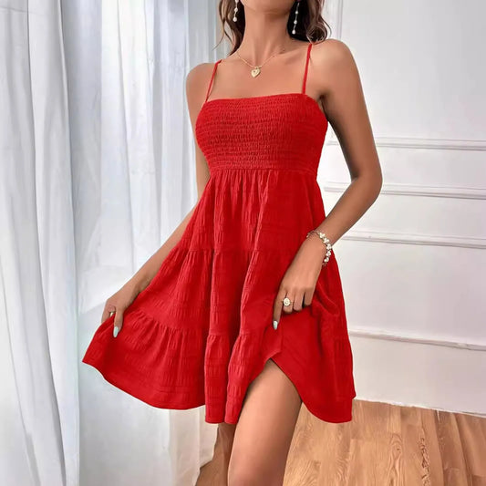 Women’s Party Mini Dress – Sleeveless Ruffle Hem